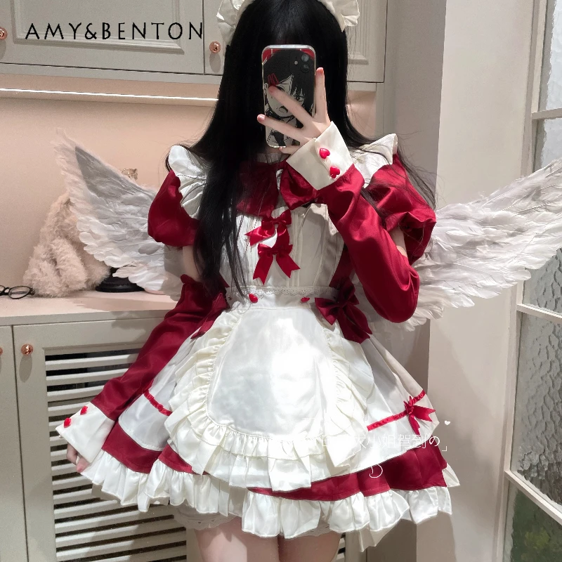 

French Design Red Christmas Women's Clothing 2025 Autumn Winter New Cute Y2k Long Sleeve Plus Size Sweet Lolita Dresses Ladies