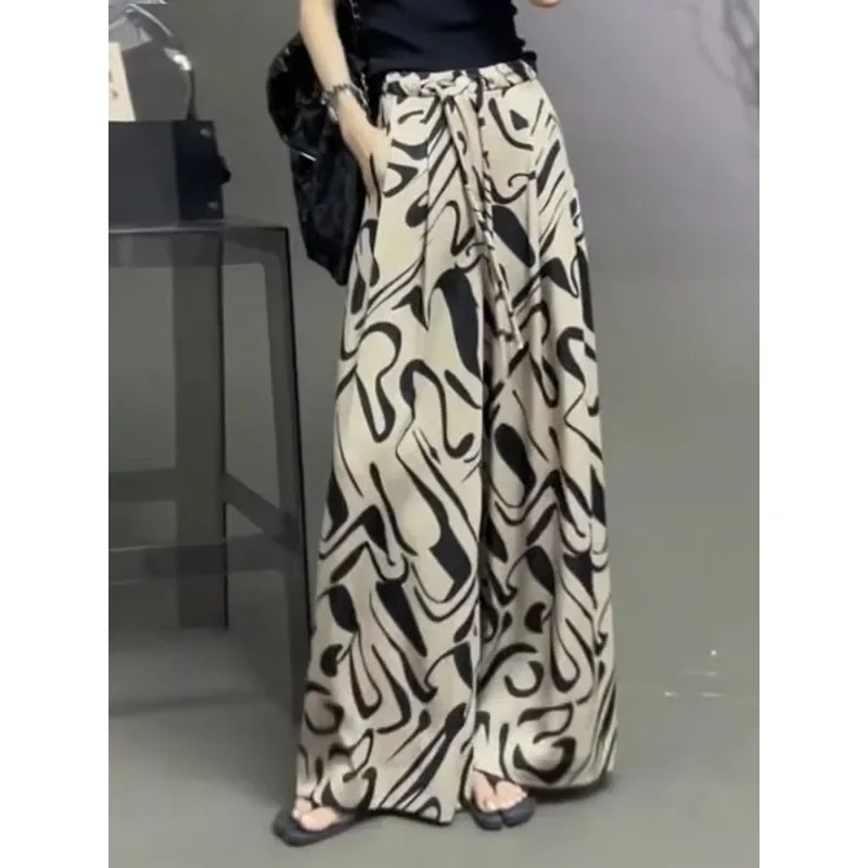 Women Trousers National  Flower Woman Tide Summer New Loose Fitting Sagging Sensation Straight Cylinder Drawstring Wide Legs