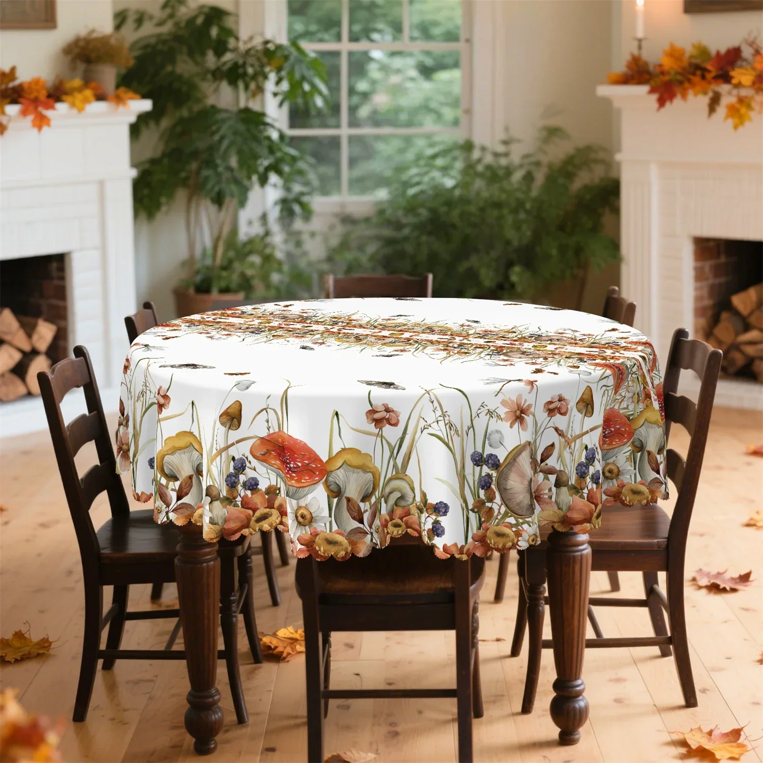 Mushroom, Butterfly, Dragonfly, Dandelion Autumn Tablecloth - 1 pack - Suitable for Thanksgivingyzb