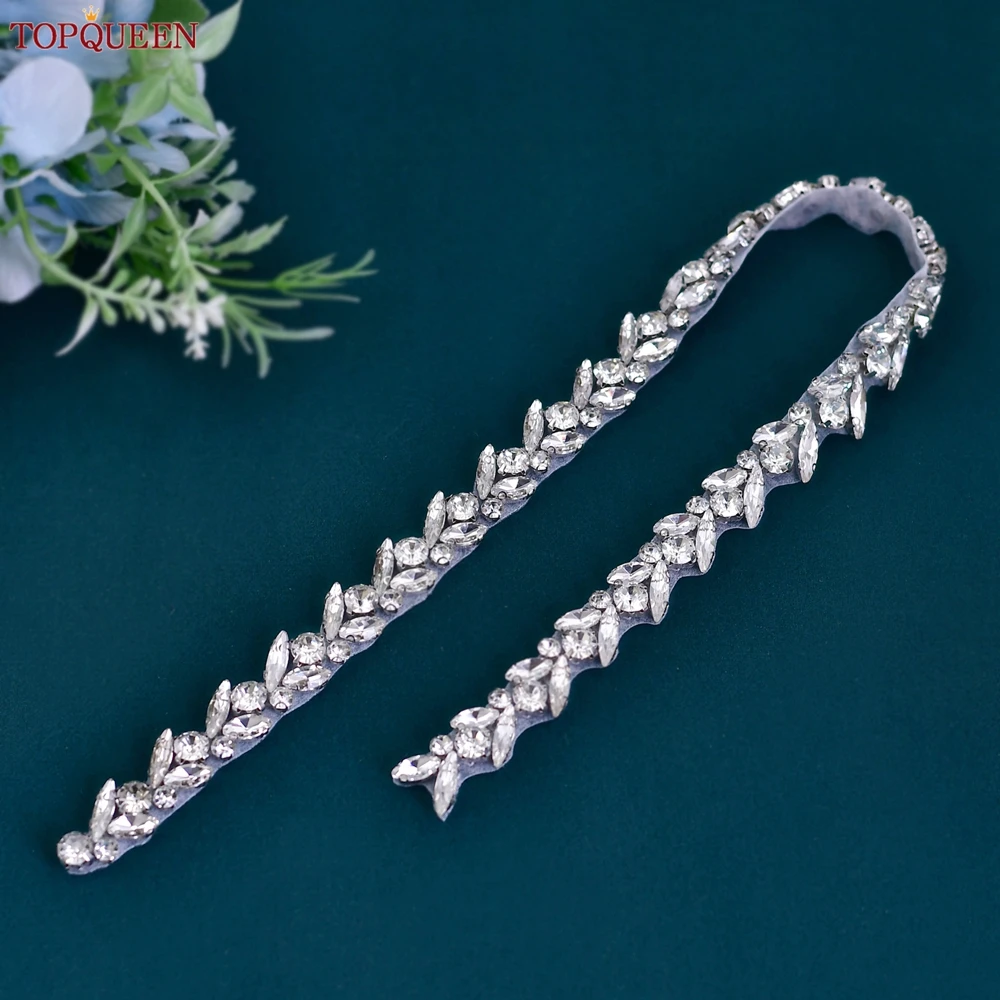 TOPQUEEN Wedding Dress Belt Silver Rhinestone Embellished Bridal Waist Chain Bridesmaid Thin Belt Women's Accessories S468