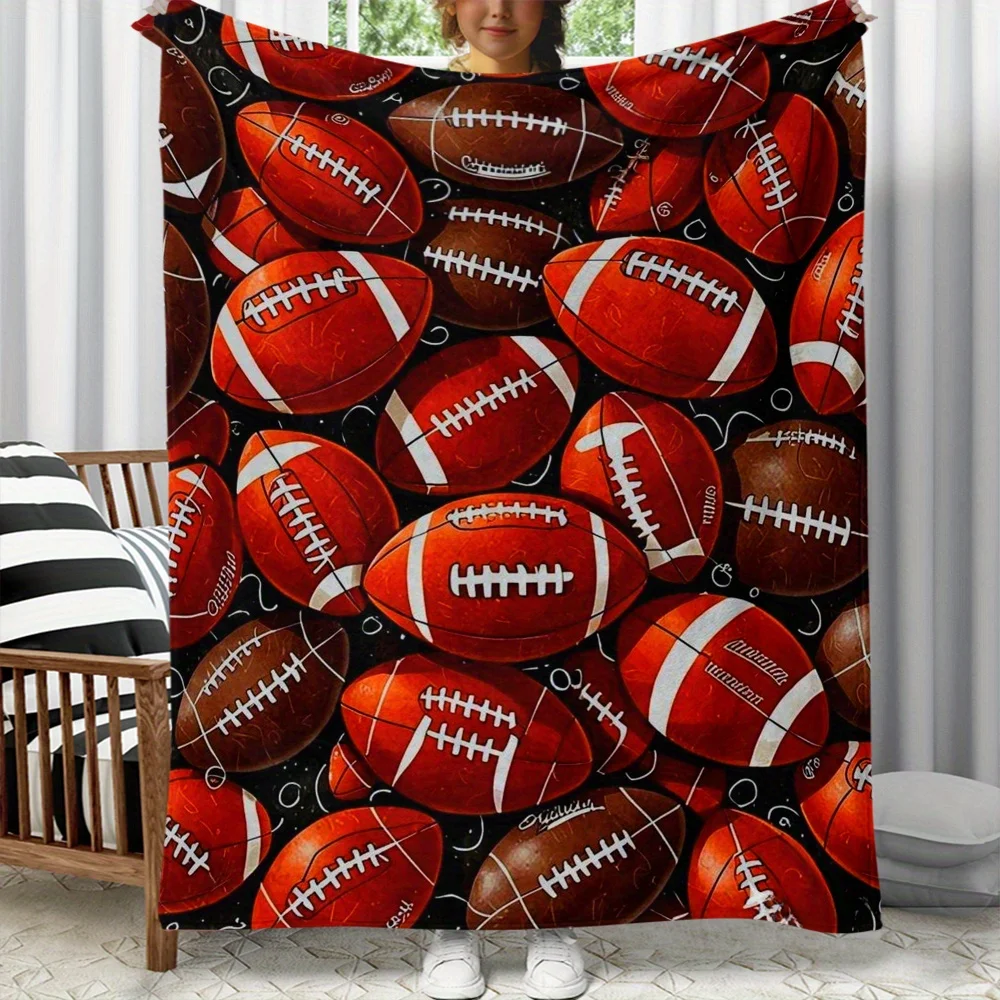 Football Pattern Fleece Blanket Sports Fan Gift Super Bowl Party Decor Warm Soft Throw Blanket for Men Women Living Room Couch