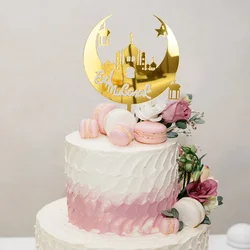 Décorations de gâteaux en acrylique pour fête musulmane, 1 pièce, pour Eid Mubarak, Ramadan Kareem, couleur or, lune Chi