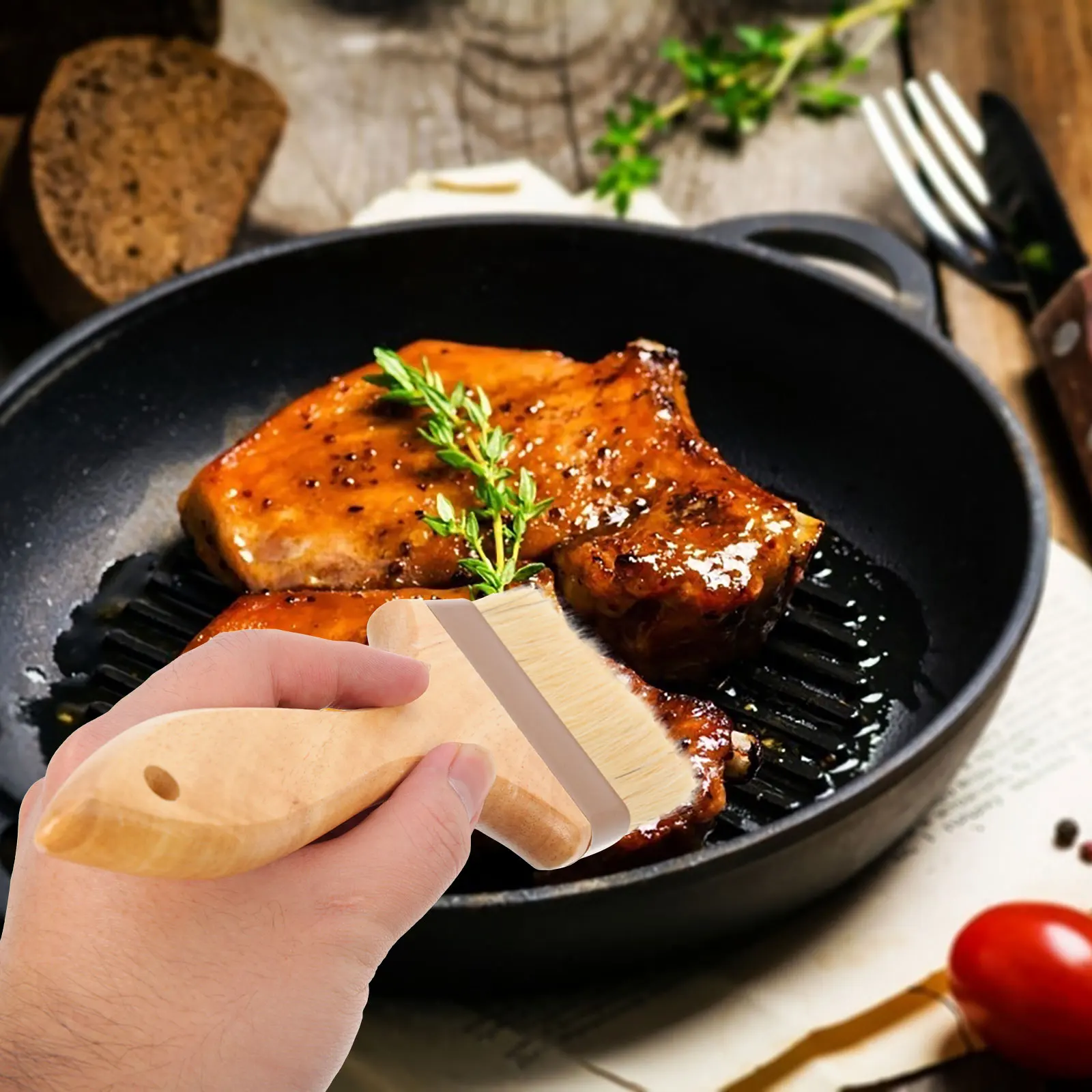 

3pcs Baking Brush Set Grill Cooking Sauce Baster Small Large Extra Large Wood Handle Pig Hair Oil Brush Kitchen Supplies