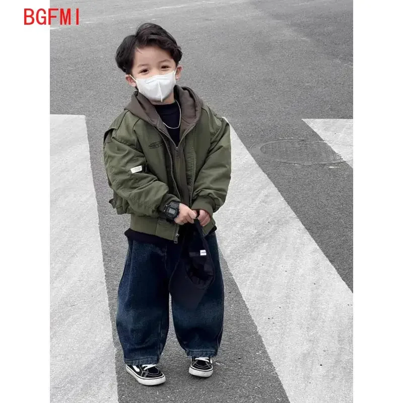 Teens Boys Spring Autumn Patchwork Zipper Outerwear & Coats 2024 New Korean Hooded Baseball Suit Baby Boy Fake Two Spring Tops