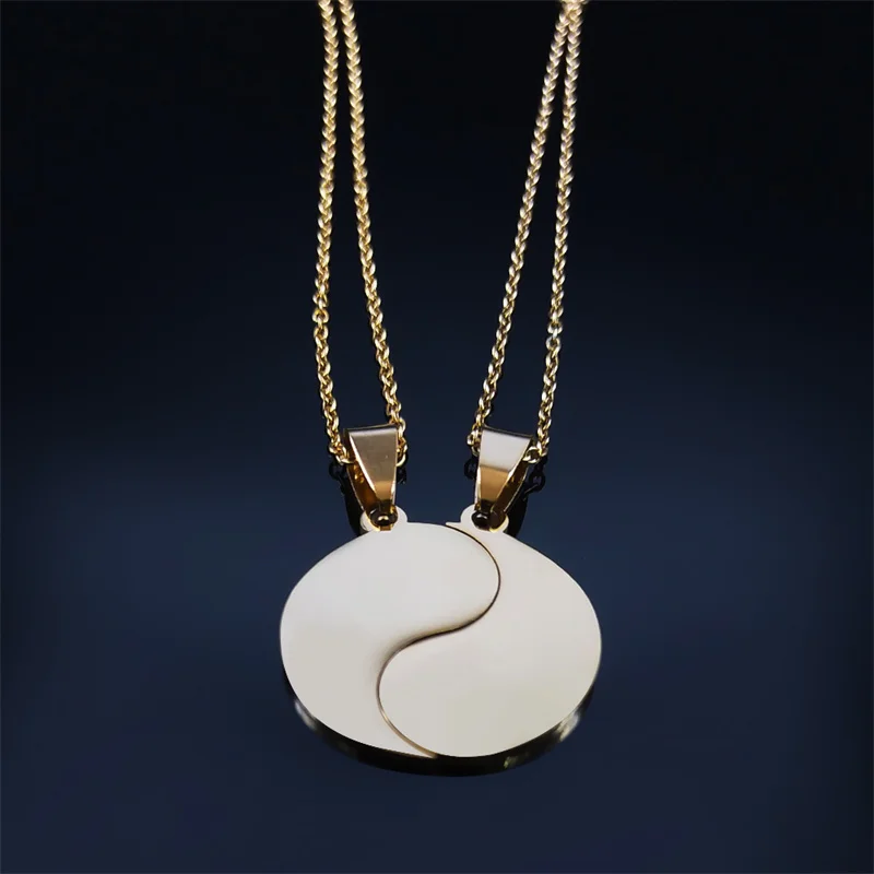 2PCS Yin Yang Tai Chi Gossip Stainless Steel Necklaces Couple Pendants Necklaces Jewelry bijoux acier inoxidable femme N2052S01