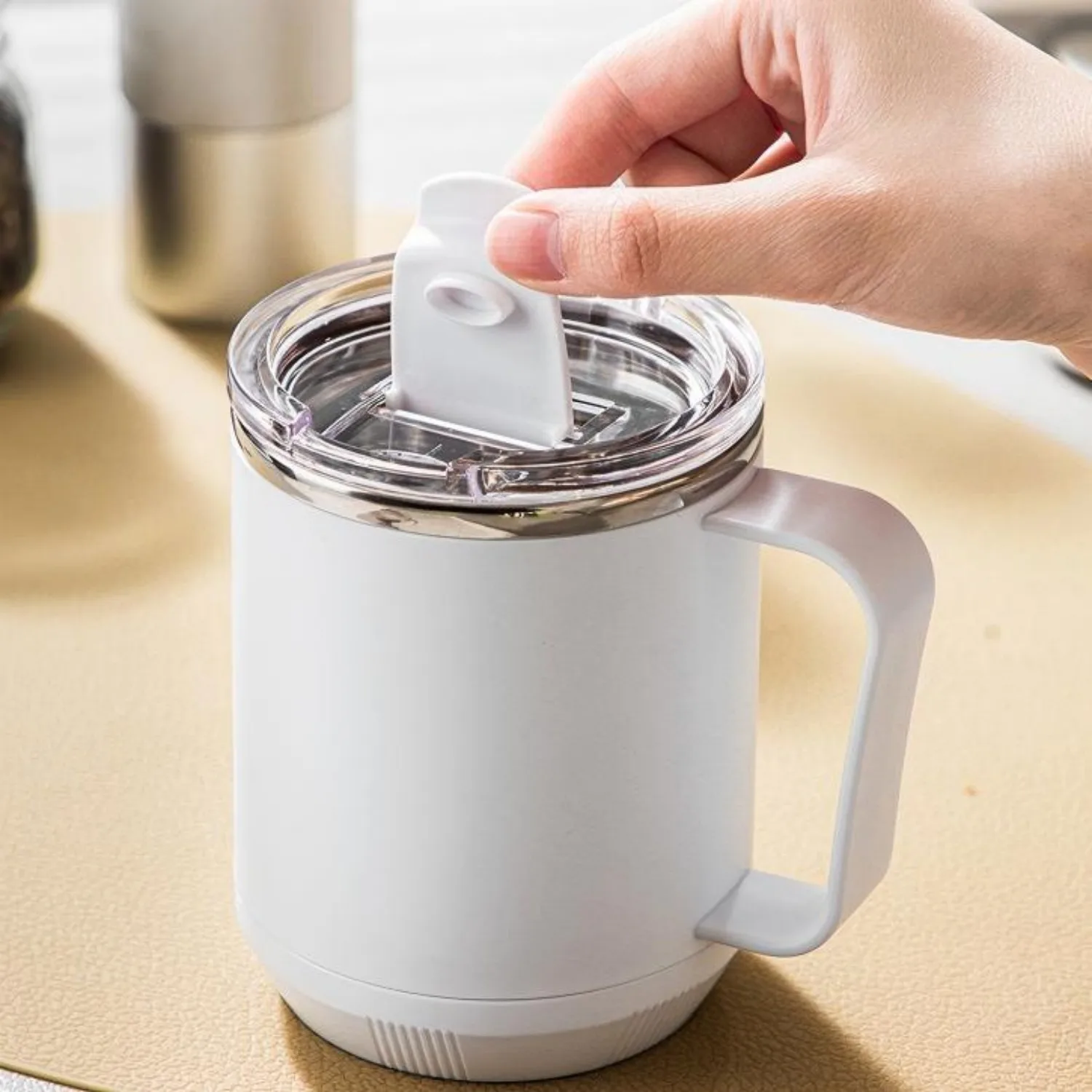 1pc Aesthetic Stainless Steel Mug with Lid, Luxury Premium Coffee Cup for Home Office School, Stylish Daily Drinkware