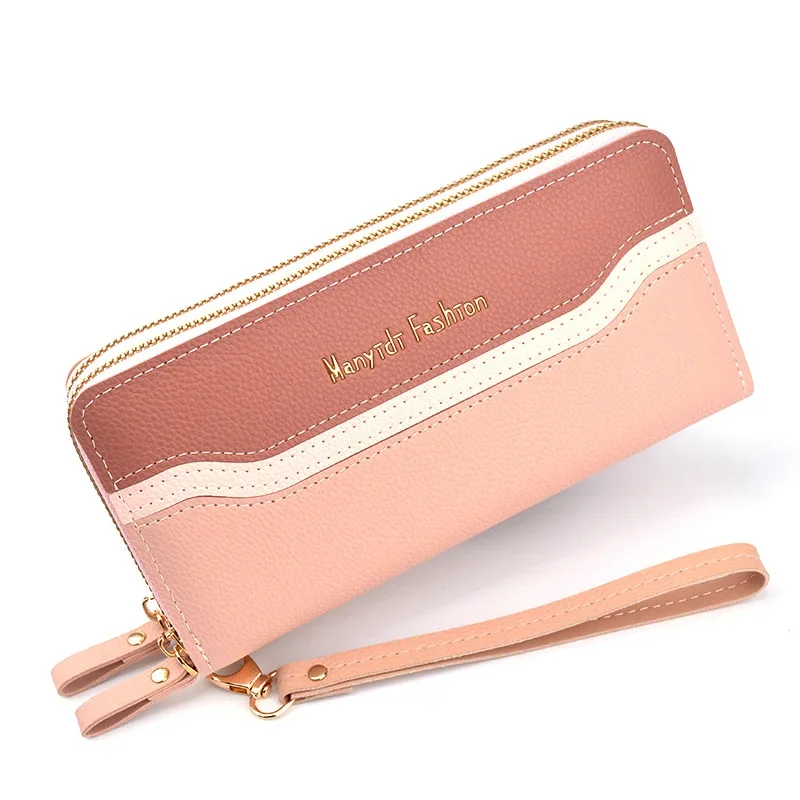 New Wallet Ladies Long Double Zipper Large Capacity Clutch Splicing Contrast Color Mobile Phone Bag Hot Sale Wallets for Women