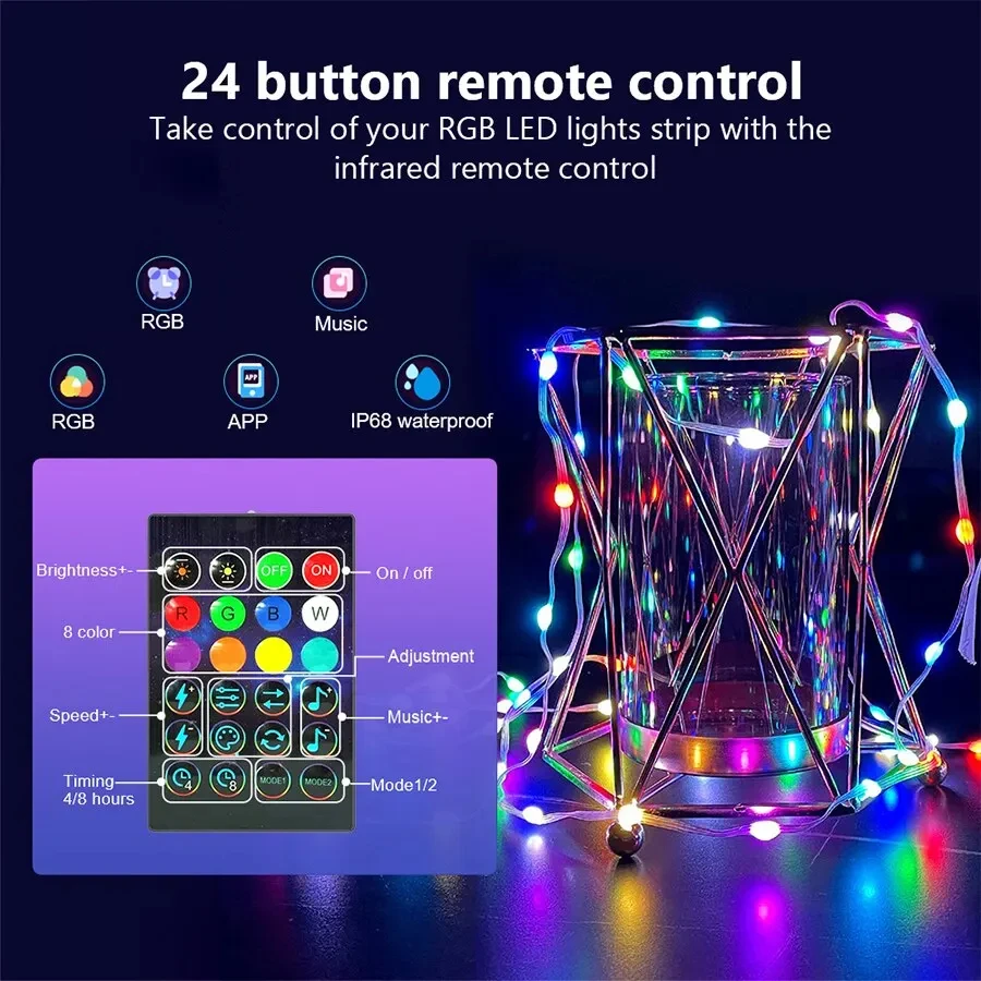 Inteligentna lampki świąteczne na sznurku LED z Bluetooth WS2812B Dreamcolor RGBIC oświetlenie imprezowe na nowy rok dekoracja ślubna girlanda USB 5V