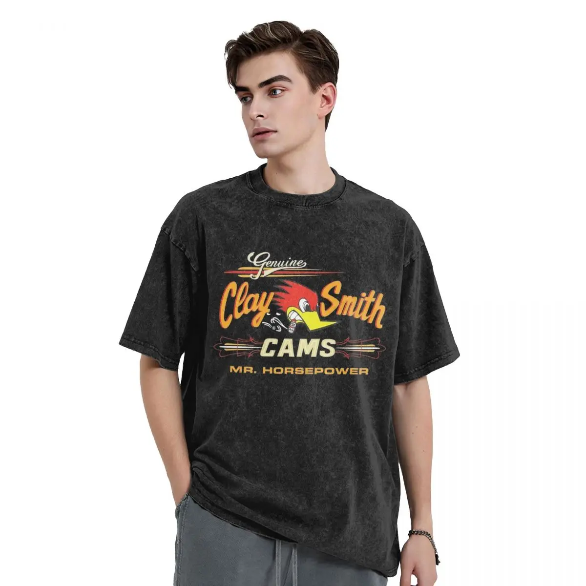 Clay Smith Cams Street Vintage Made In The USA Washed T Shirts Streetwear Hip Hop T-Shirt Mr. Horsepower Tee Shirt for Men Women