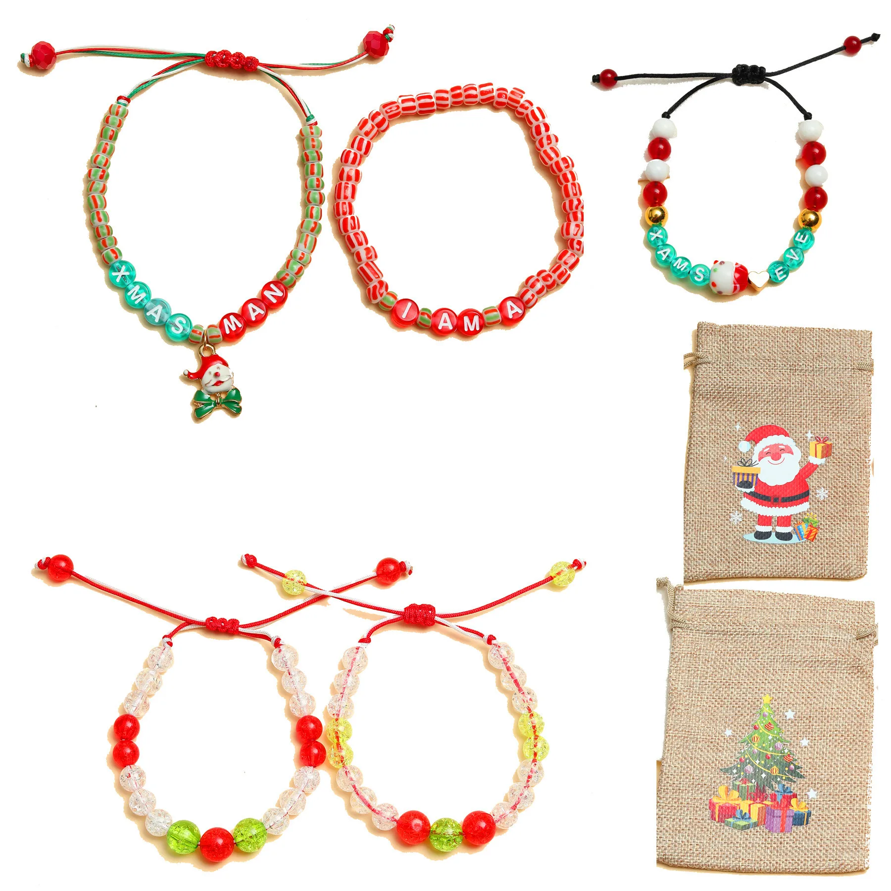 Simple New Christmas Bracelet Beaded Colored Handwoven Santa Claus Bracelet Jewelry Gift Hot Sale