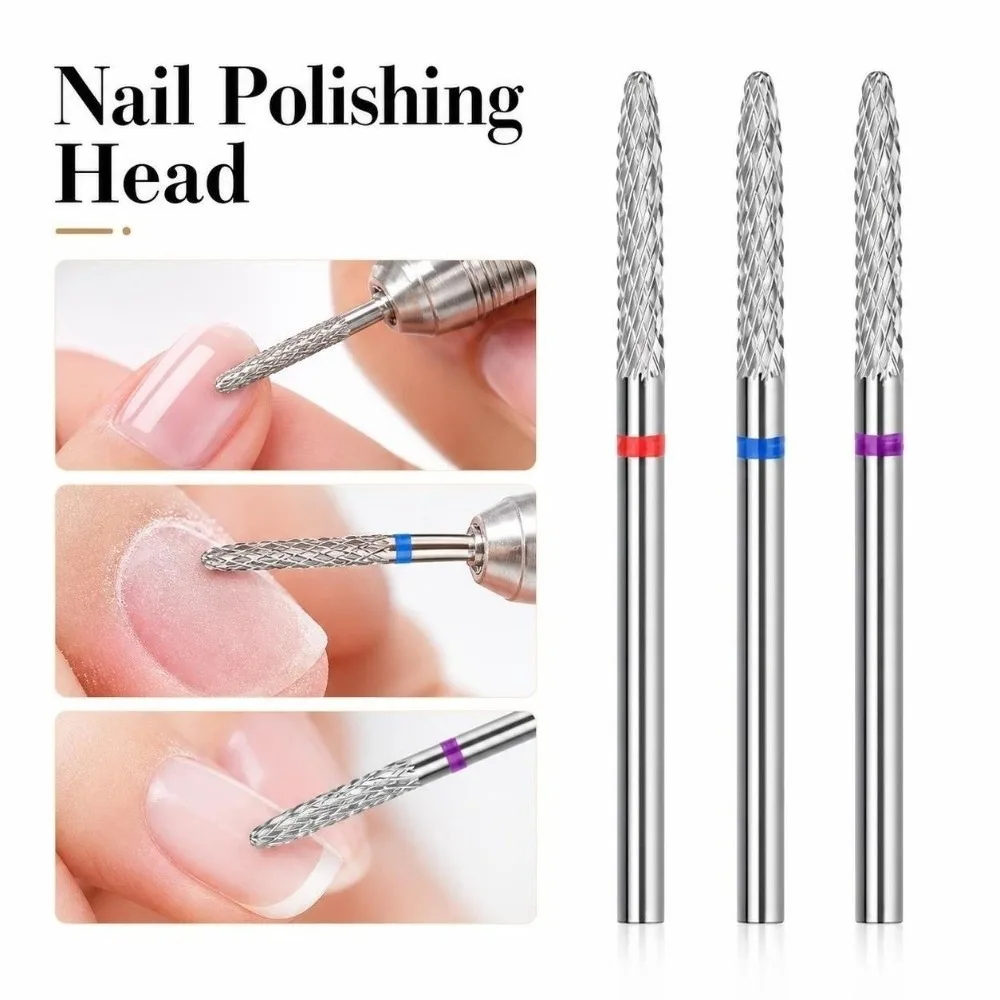 Stainless Steel Carbide Nail Drill Bit Cone‑shaped Front-mounted Nail Polishing Drill Bit Durable Cylindrical Manicure Drill Bit