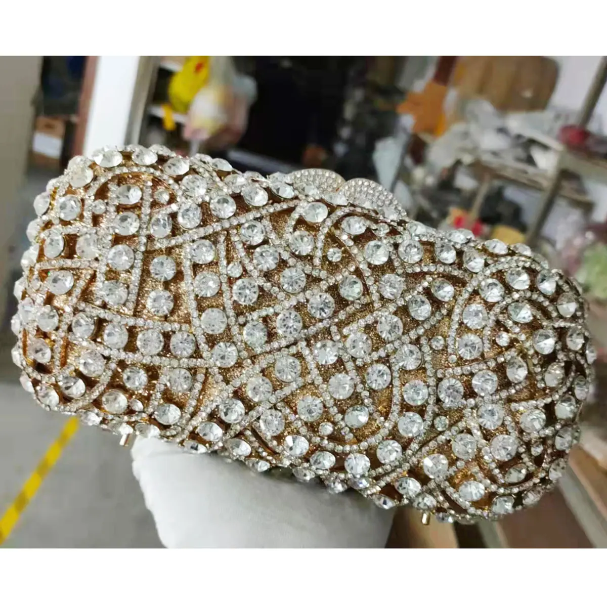 KHNMEET Gold Silver Rose Champange Luxury Crystal Evening Clutch Bags Women Banquet Character Wedding Purse sm168