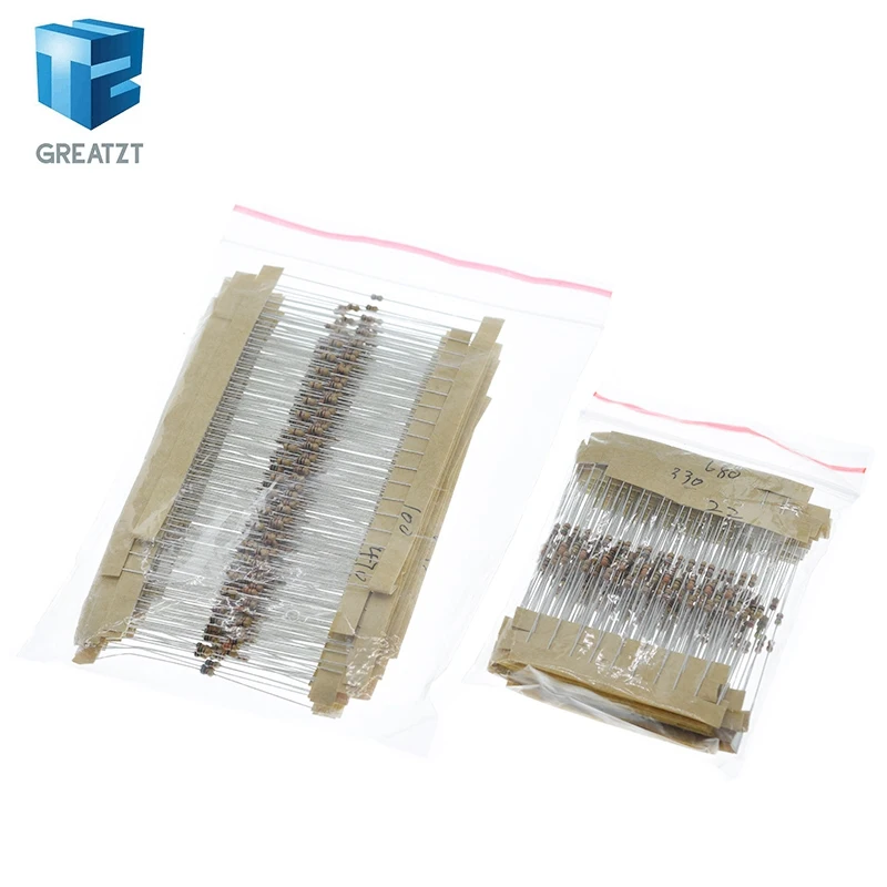 

600pcs/set 30 Kinds 1/6W Resistance 5% Carbon Film Resistor Pack Assorted Kit 1K 10K 100K 220ohm 1M Resistors 300pcs/set