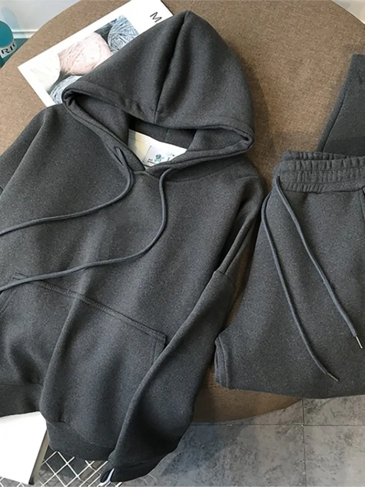 

New Autumn And Winter Hooded Sweatshirts And Pants Women's Suit Solid Color Sports Casual Fashion Trendy Two-piece Top Females
