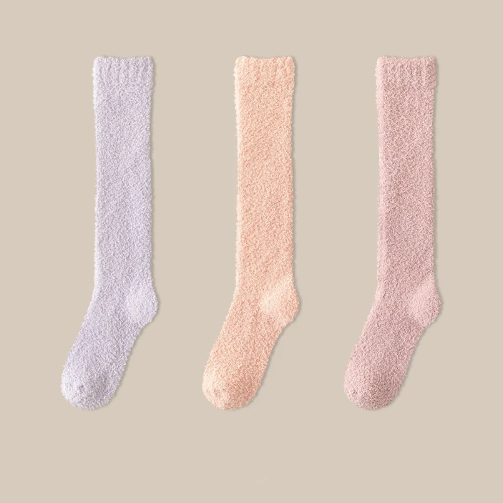 

3Pairs Cute Simple Coral Fleece Socks Winter Sleeping Floor Plush Socks Hosiery Comfortable Winter Thicken Stockings Autumn