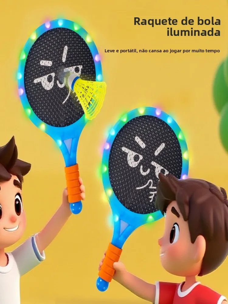 暗闇で光る弾性バドミントンラケット子供のおもちゃ2歳3屋外屋内スポーツテニス赤ちゃん教育トレーニングラケット