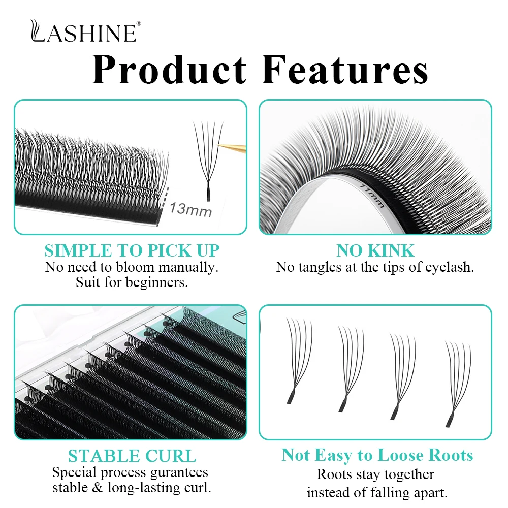 Lashine-extensión de pestañas YY 3D 4D 5D en forma de U, pestañas YY de 0,07mm, pestañas de abanico prefabricadas paralelas súper suaves, herramientas de maquillaje rizadas C/D