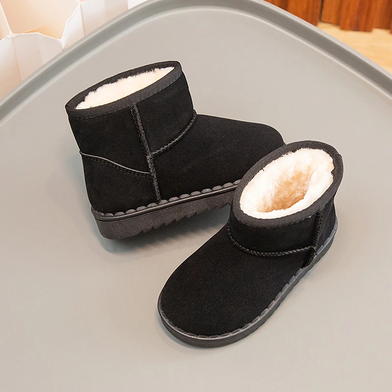 Kinder Schneestiefel Prägnanter Stil Plüsch Chunky Winter Kinder Kurzstiefel Einfarbig Slip-on Unisex Klassische Jungen Mädchen Schuhe 23-36 – Detail 23