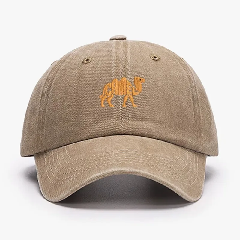 Camel Animal Embroidery Washed Distressed Baseball Cap Vintage Dad Hat Adjustable Curved Brim Sun Hat Unisex Casual Outdoor Cap