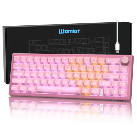 Womier Pink Fog Keyboard V-K66 PRO QMK Mechanical Gaming Keyboard Knob Strap Gasket Mounted Wired LED Backlit Hot-Swap Keyboard