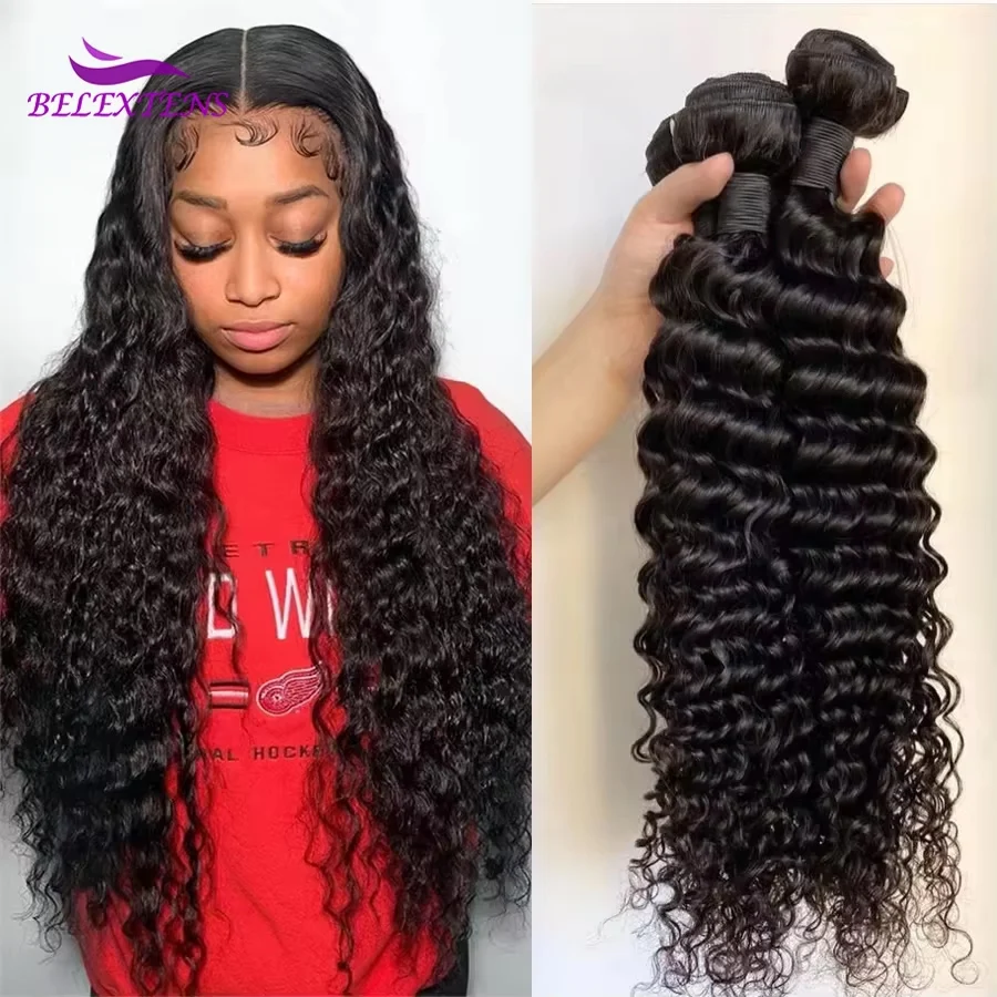 Deep Wave Bundles 18 20 22 inch Brazilian Bundles Human Hair Bundles 100% Human Hair Weaving Delivery 3 to 5 Days Soft and Full