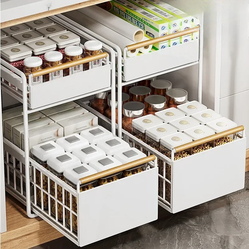 

2-Layer Kitchen Countertop Storage Rack Drawer Style Under Sink Dish Cabinet Large Capacity Storage Solution for Kitchen