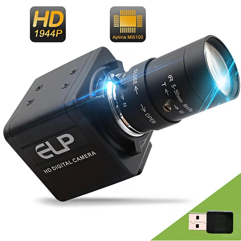 

ELP 5MP USB Industrial Camera10X Manual Zoom CS Lens UVC Free Driver Webcam 1080P 30fps for Video Conference