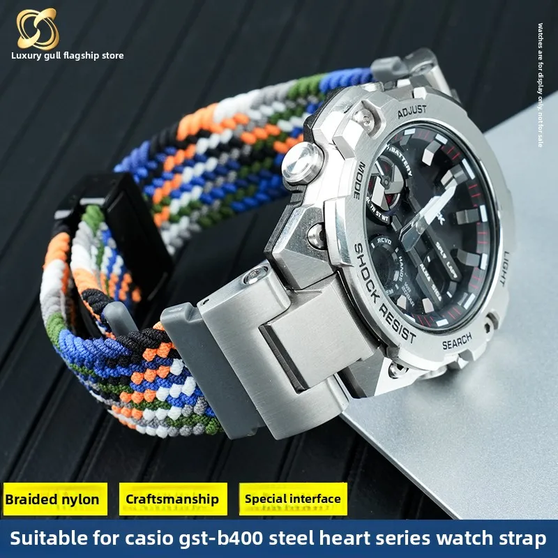 GST-B400 สําหรับ Casio G-SHOCK หัวใจเหล็ก gst-b400 series ดัดแปลงหัวเข็มขัดแม่เหล็กอินเทรนด์ทอไนลอนผู้ชายสายนาฬิกา