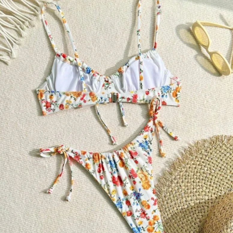 Beachwear Swimsuits 2025 Women Floral Printed Bikinis Set Push Up Bra Split Set Summer Two Piece Sexy Bikinis Bathing Suits