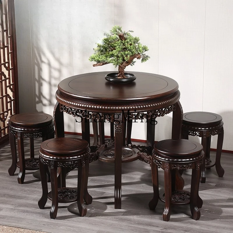 

FG ebony carved round table mahogany Chinese round dining table classical eight immortals dining table