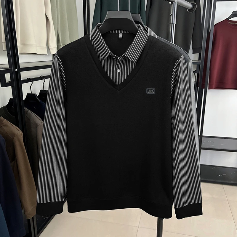 الخريف والشتاء سترة صوف وهمية قطعتين الرجال موضة الاتجاه الأكثر مبيعا تي شيرت بأكمام طويلة البلوز #2