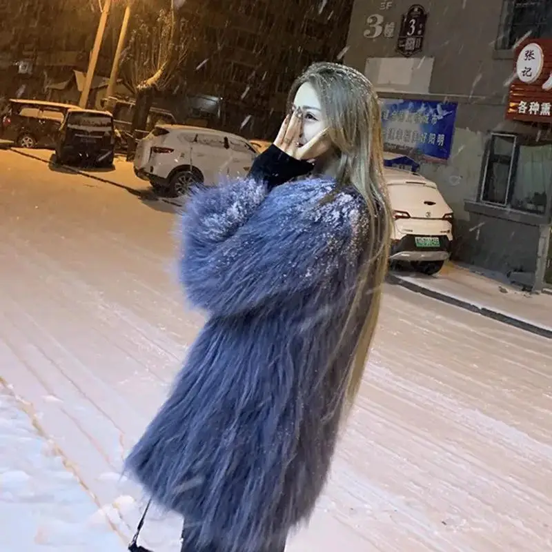 Fashion fur mid-length wool coat women\'s 2022 autumn and winter warm fur top coat