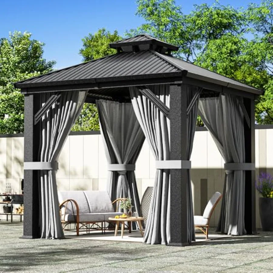 ardtop Aluminum Gazebo with Curtains and Netting Dark