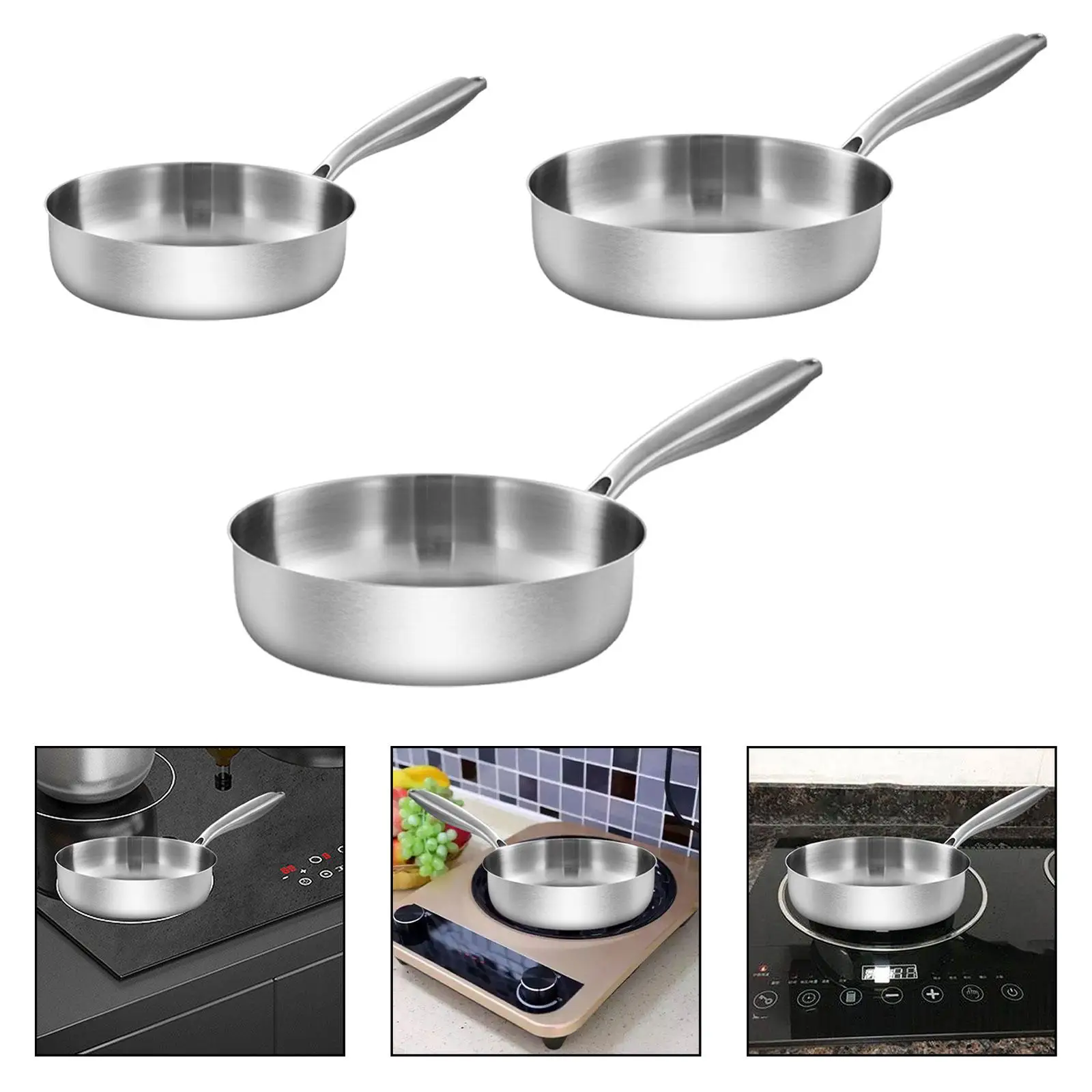 Sartén Regalos Acero Inoxidable Versátil con Mango, Suministro Gadget Sartén para Omelette para Interiores Exteriores, Cocina Restaurante Hogar