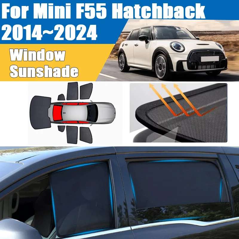 

Car Sun Shade For Mini F55 Hatchback MK3 5-door 2014-2024 Blackout Mesh Blocks UV Rays Windshield Frame Curtain Auto Accessories
