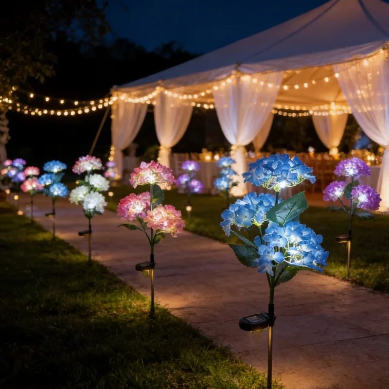3Head Hydrangea Rose Flower Solar Led Light Outdoor Garden Lawn Lamps for Garden Vegetable Patch Patio Country House Decoration