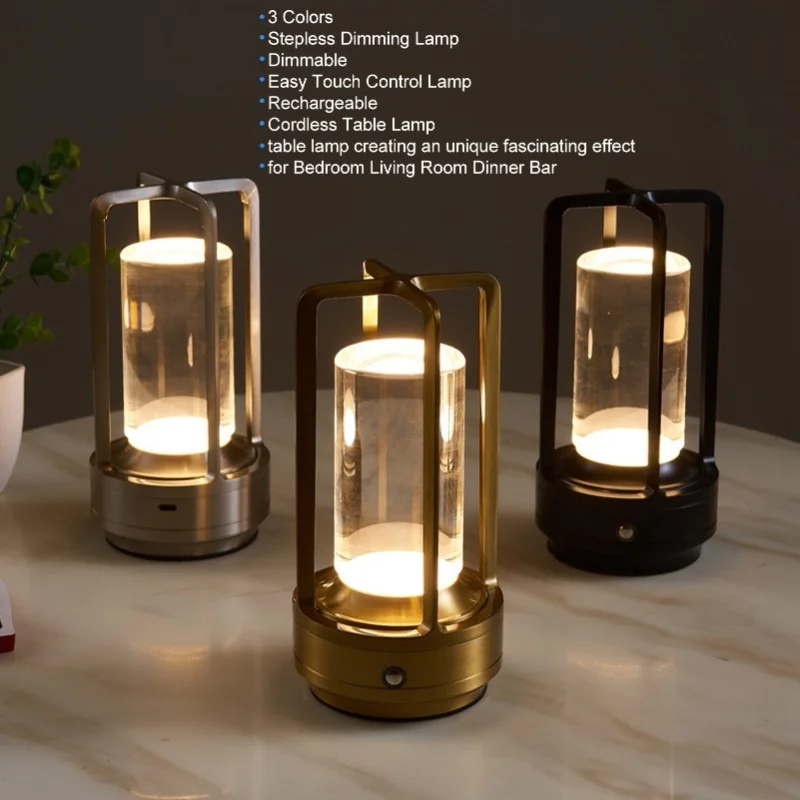 

Беспроводная настольная лампа, 3 цвета, светодиодная настольная лампа с бесступенчатым затемнением, перезаряжаемая сенсорная лампа, прикроватная тумбочка, золото