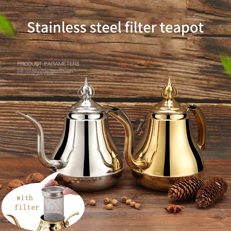 1.2L/1.8L Palace Style Gooseneck Kettle Stainless Steel TeaPot with Filter Tea Infuser CoffeePot Induction Cooker Kettle Teaware