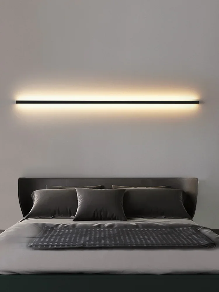 

Wall lamp bedroom bedside Lights nordic decorative luminaires line minimalist light long strip black background wall light Room