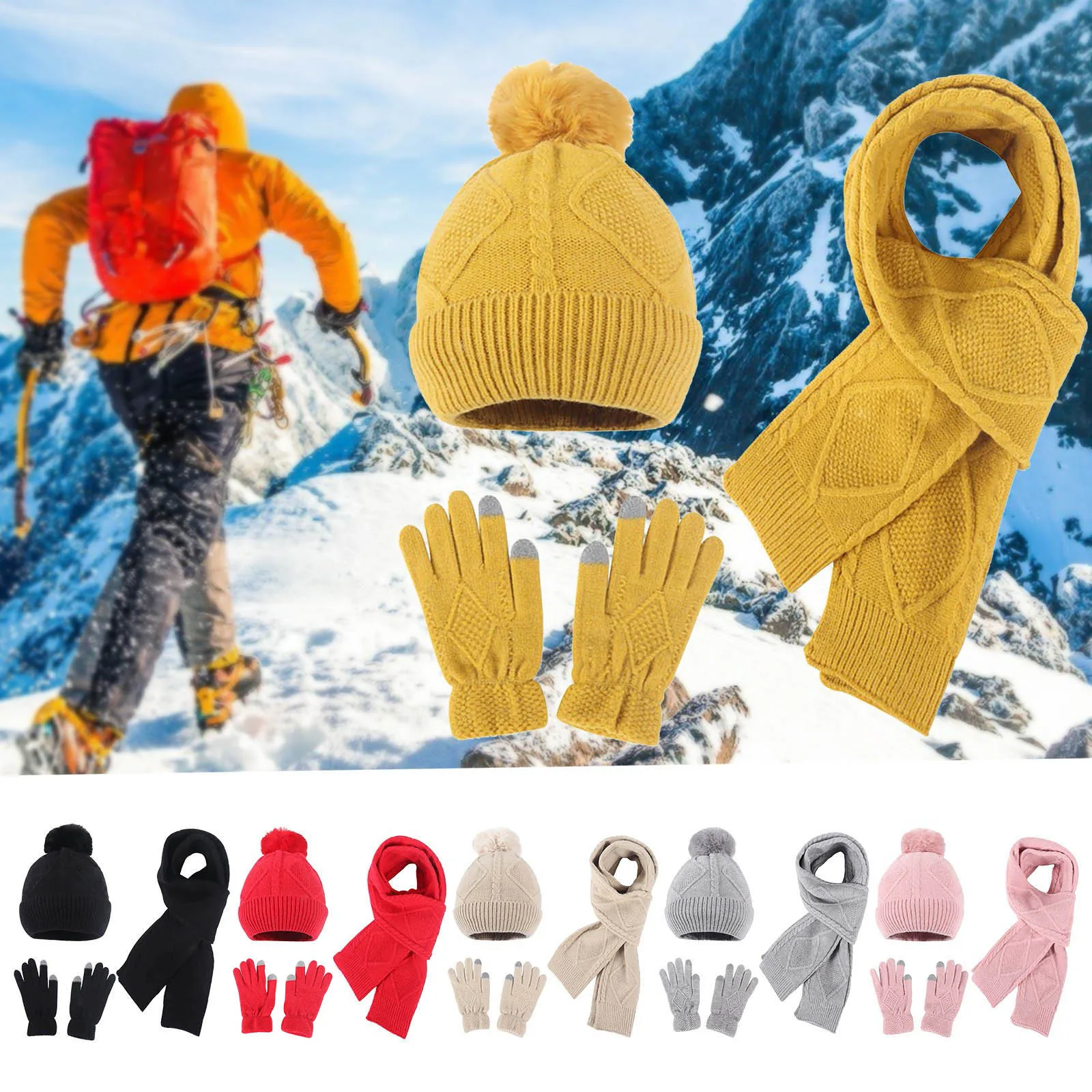 

Autumn Winter Scarf Gloves Hat Sets For Women Men Scarf Hat Gloves Three Piece Sets Scarves Gloves Beanies Cap Keep Warm Set