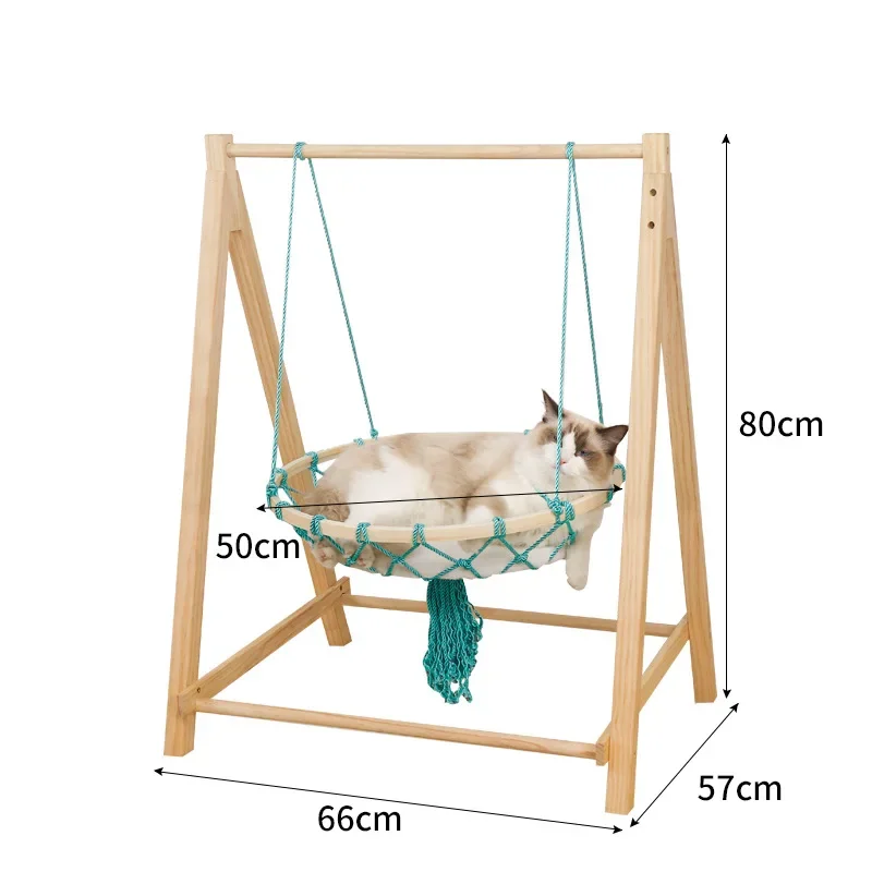 

Solid Pine Cat Bed Basket Swinging Pet Nest with Cushion Cat Hanging Hammock