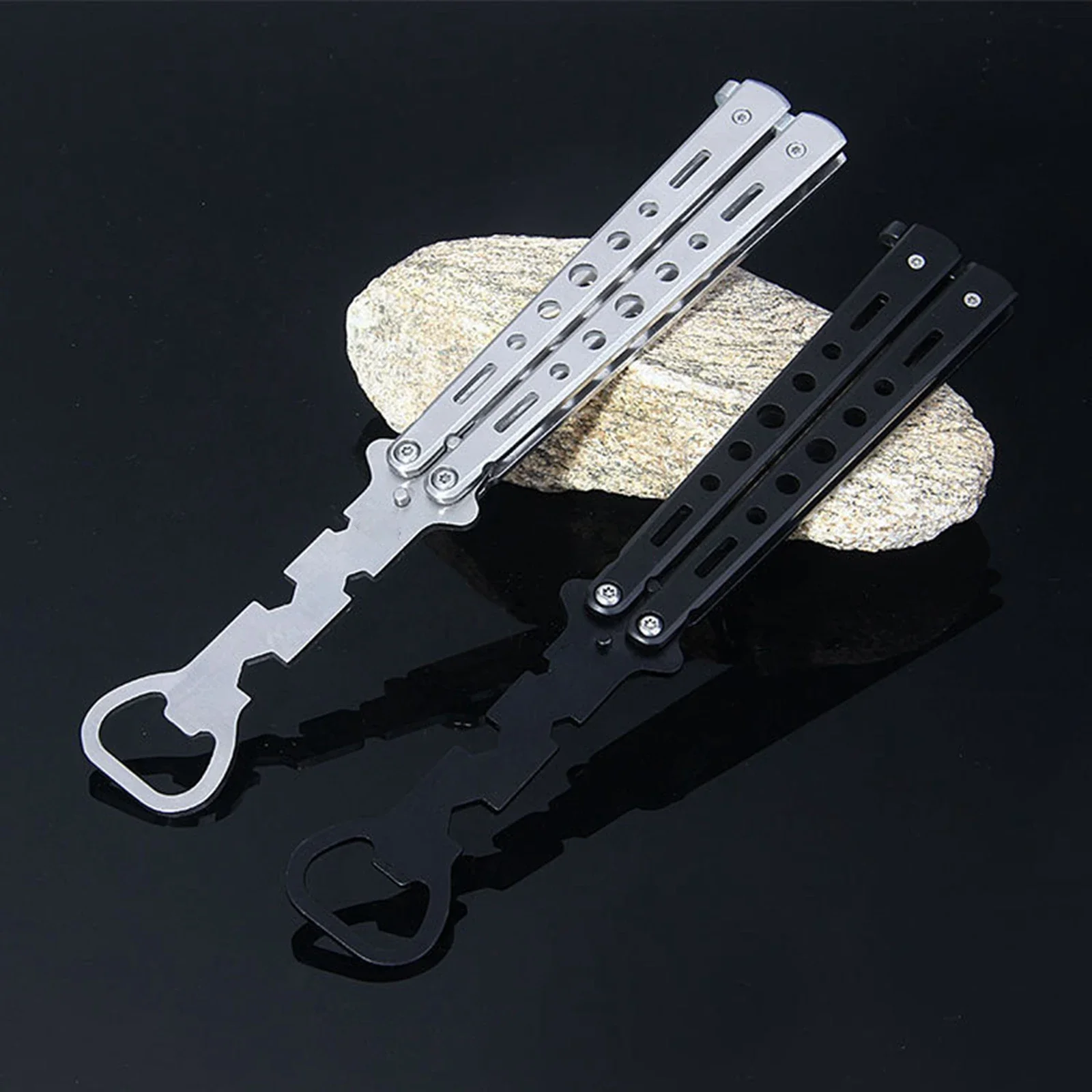 

Foldable Butterfly Knife Trainer Transformable Blunt Balisong Pocket Trainer Stainless Steel Outdoor Training Tool for Game