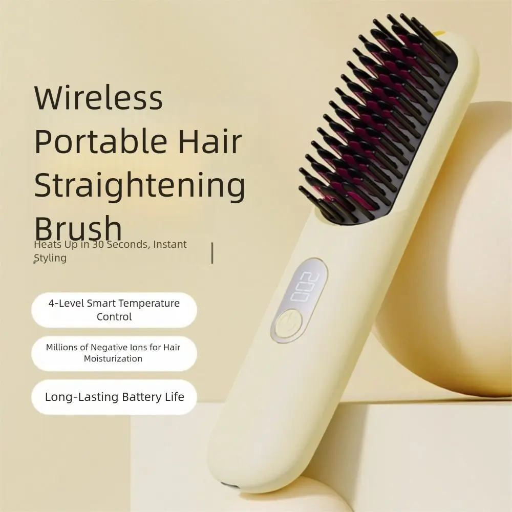 

Wireless Hair Straightener Brush Curly/straight Hair Dual Use 4000mah Electric Straightening Comb USB Rechargeable Anti-Scald
