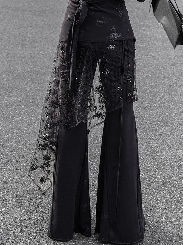 Black Lace Half Skirt Women's Autumn Winter New Style Overlap Hem Butt Covering Skirt High Waist Korean Style Standard Edition