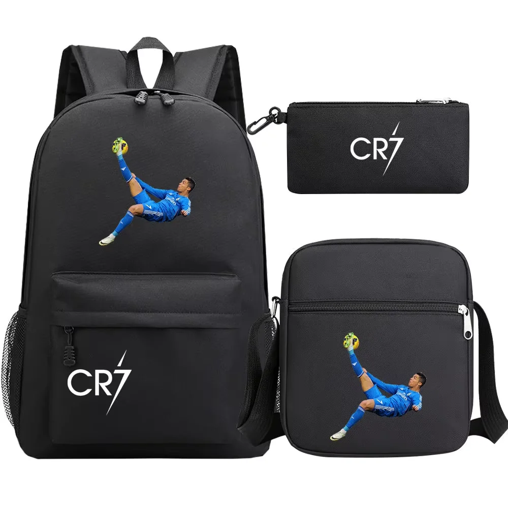 Football Star Cr7 3Pcs Boy Girl Back To School Book Bags Student Shoulder Bag Pencil Case Backpack Street Fashion Cool Schoolbag