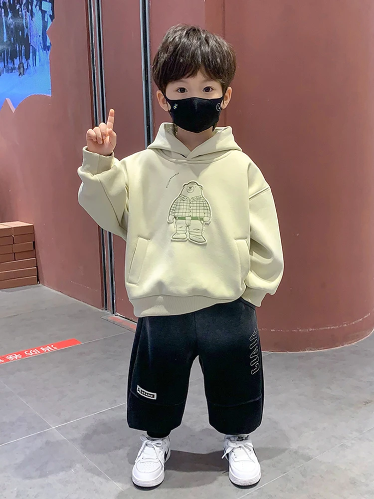 Boys Fce Lined Hoodie Thiened Winter Clothes Sli And Haome Korean Version Children's Clothing with Hat for Kids