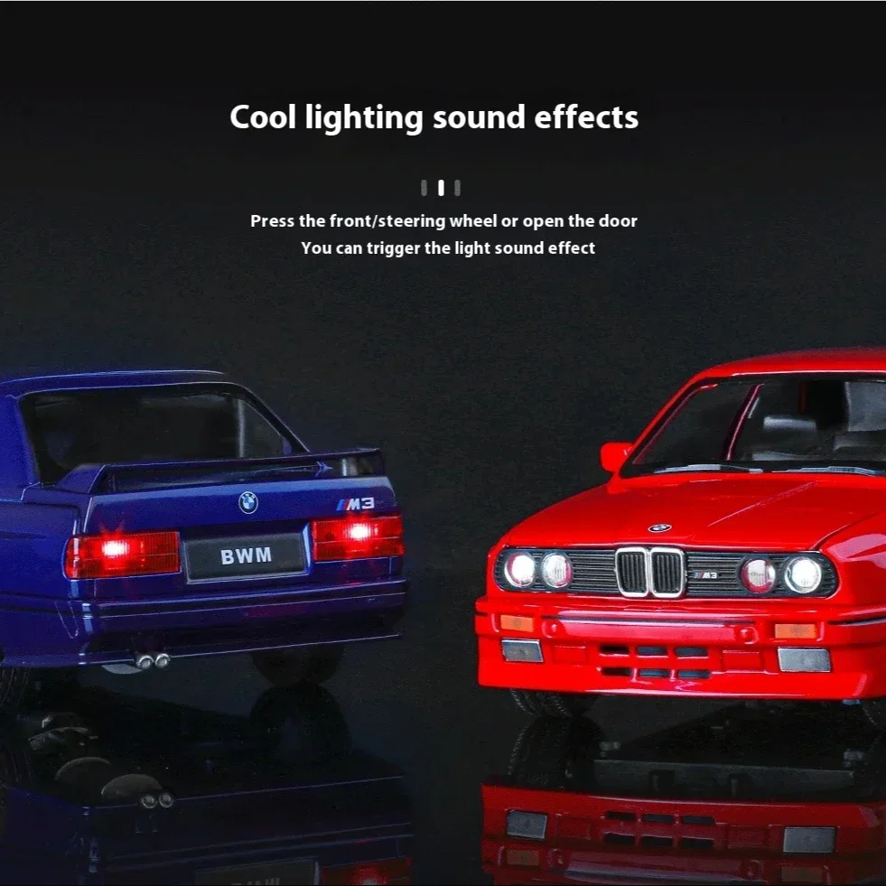 1:24 1988 M3 E30 Alloy Sports Car Model Diecasts Metal Classic Car Model High Simulation Sound and Light Childrens Toys Gift