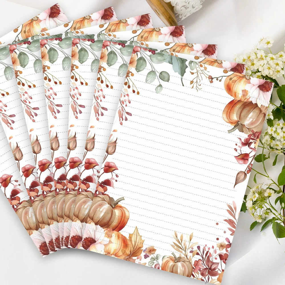30 Sheets Of B5 Autumn Pumpkin-themed Writing Paper, Lined, Unglued, Very Suitable For Notebooks, Memos, And Stickers