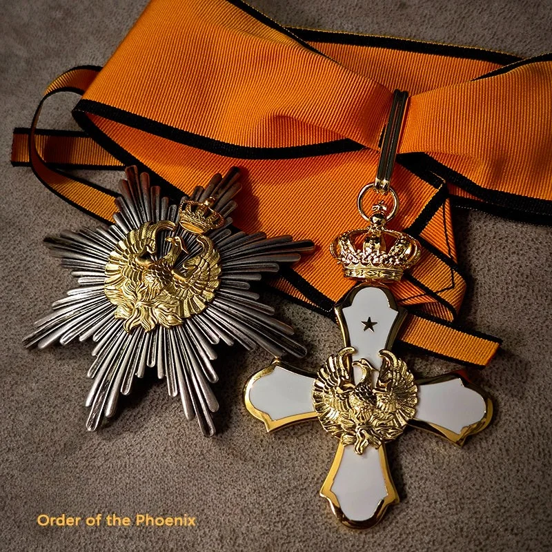 1pc, 2pcs/set Greek Order of The Phoenix Grand Cross Complete Set, Breast Star and Sash Badge Ribbon Medal Collection Craft