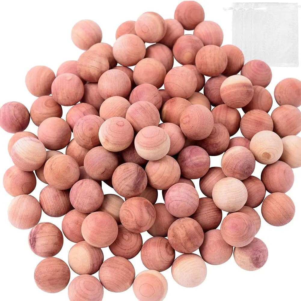 

100pc Natural Cedar Balls for Closet Storage with 3 Satin Bags